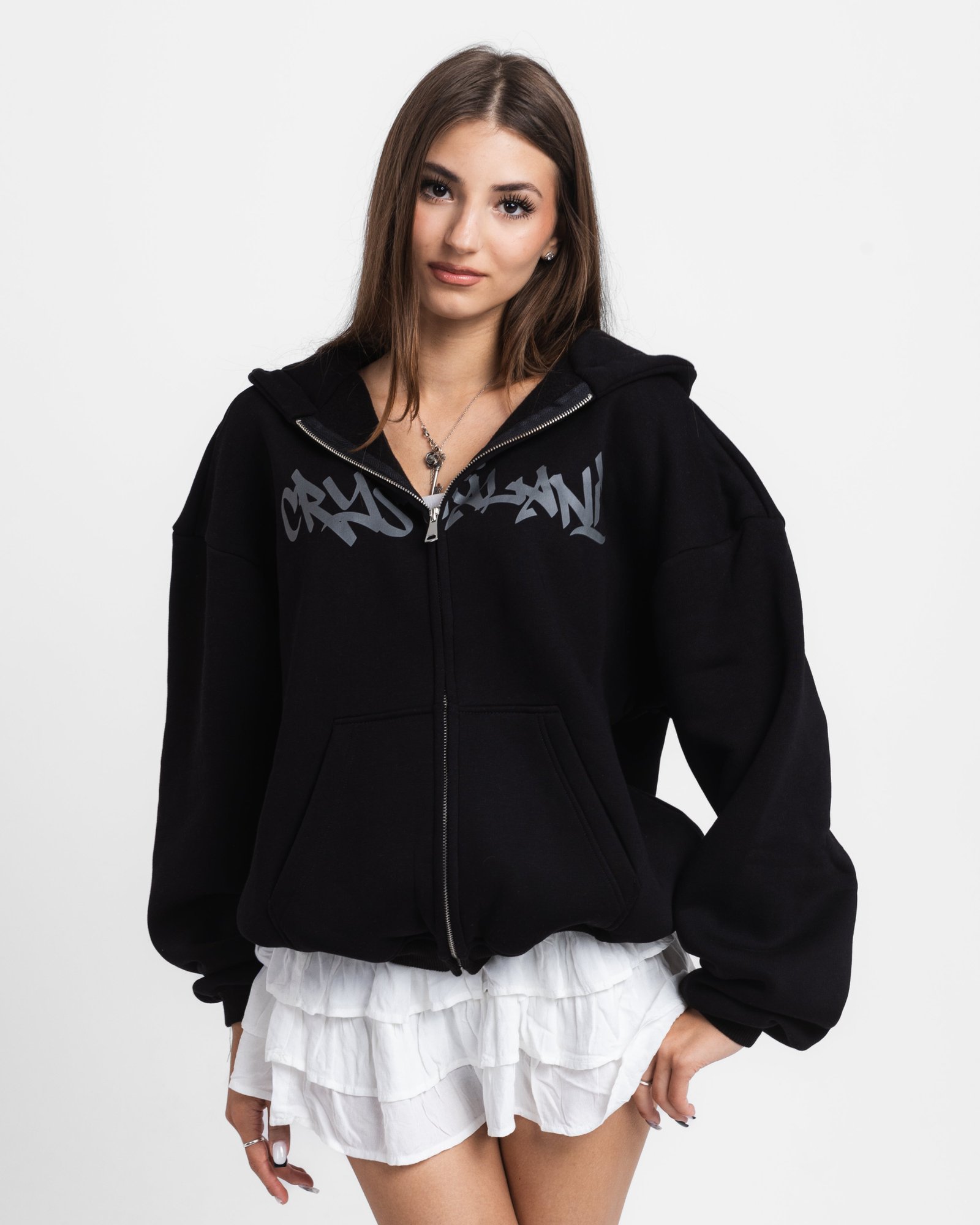 Crystaland_Jersey_studio-30 CRYSTALAND BLACK ZIP UP HOODIE - obrazek 1