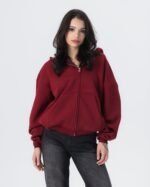 CRYSTALAND ESSENTIAL BURGUNDY ZIP HOODIE