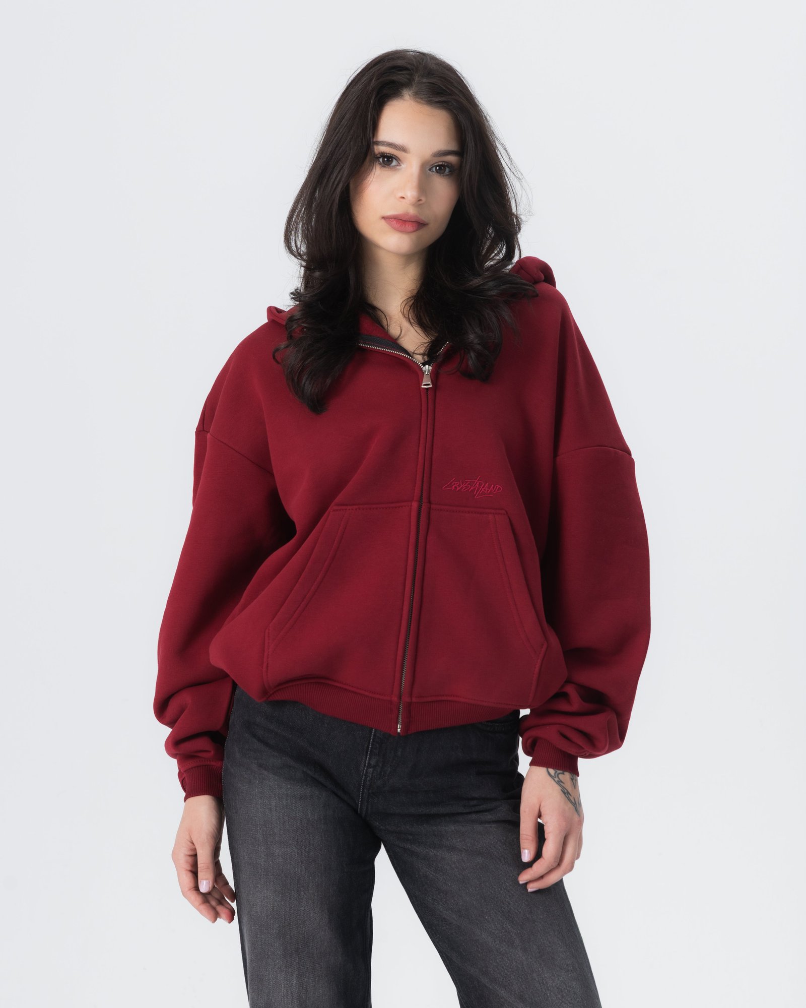 Crystaland_export-035_2d9c27e4-495d-4663-8583-f6a64aa00d8b CRYSTALAND ESSENTIAL BURGUNDY ZIP HOODIE - obrazek 1
