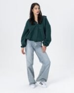 CRYSTALAND ESSENTIAL FOREST GREEN ZIP HOODIE - obrazek 3