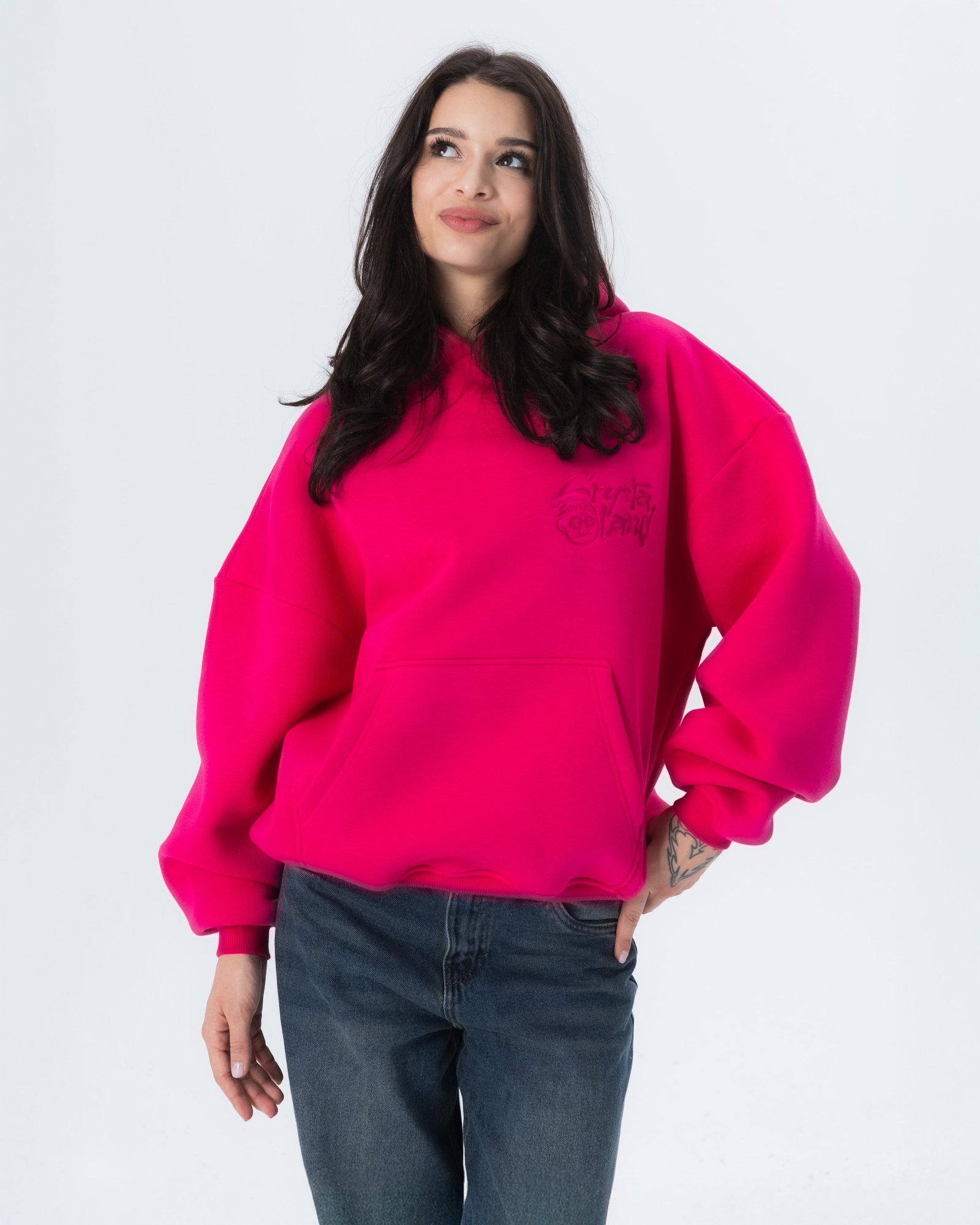 Crystaland_export-206 CRYSTALAND BASIC HOT PINK HOODIE - obrazek 1