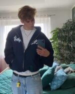 CRYSTALAND DARK NAVY ZIP UP HOODIE - obrazek 2